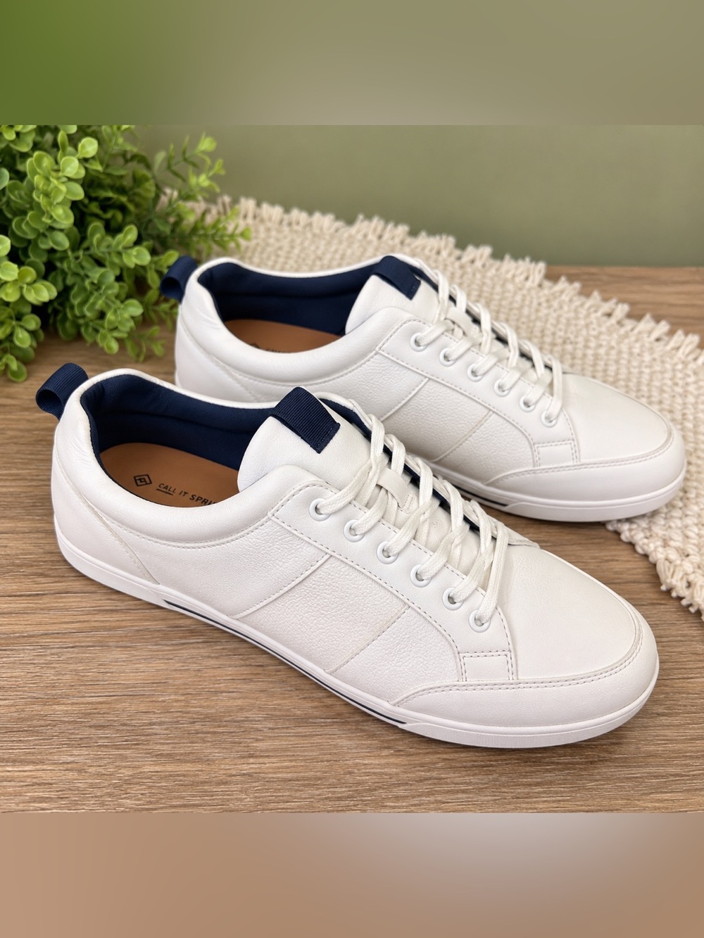 Call It Spring Halisen Men’s 10.5 White Vegan Leather Sneakers B.E.D Foam